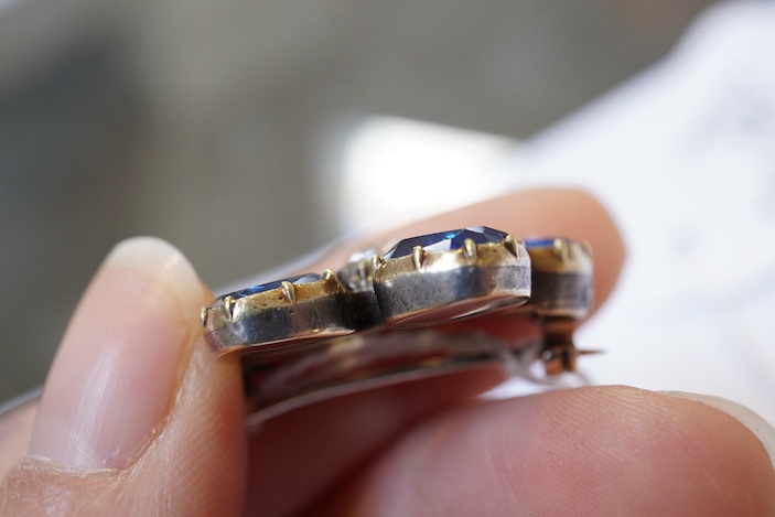 An attractive Georgian sapphire and diamond brooch, early 19th century and later